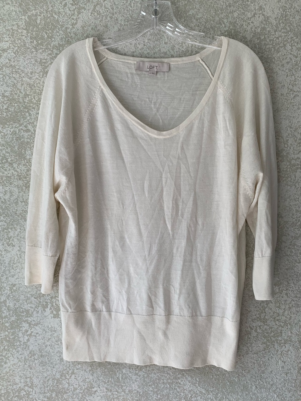 LOFT Cream Scoop Neck Lightweight Sweater